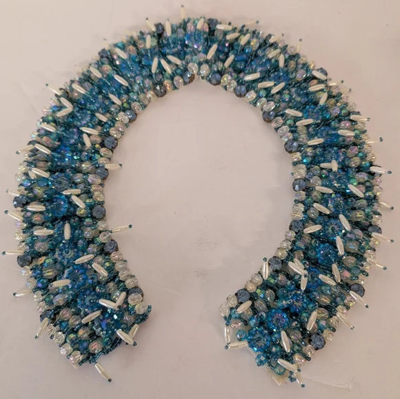 Vintage Collar For Crew Neck Sweater In The 1950 Blue Beaded - Picture 3 of 6